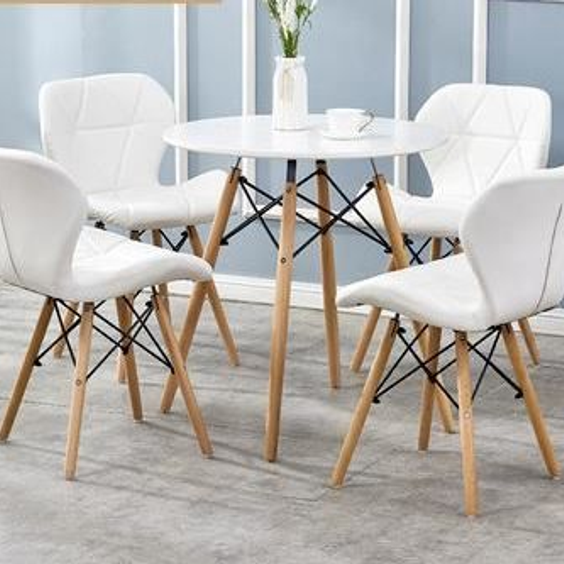 Comedor Holanda redondo blanco 80 cm con 4 Sillas Mariposas Rubik 2