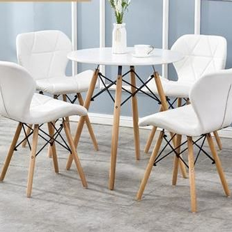 Comedor Holanda redondo blanco 80 cm con 4 Sillas Mariposas Rubik 2