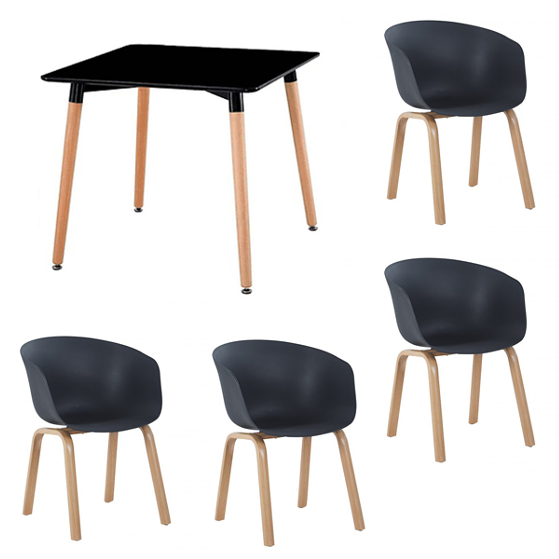 Comedor Berna cuadrado 80x80 cm con 4 Sitiales Sillas Cup 2