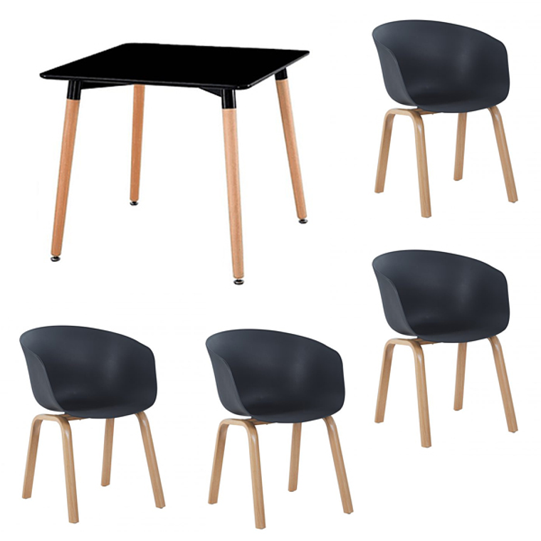 Comedor Berna cuadrado 80x80 cm con 4 Sitiales Sillas Cup 2