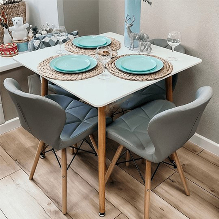Comedor Niza cuadrado blanco 80X80 cm con 4 Sillas Mariposas Rubik 1