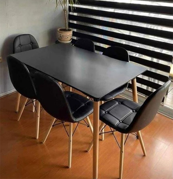 Comedor Mesa rectangular negro 120x80 cm con 6 Sillas Buckle
