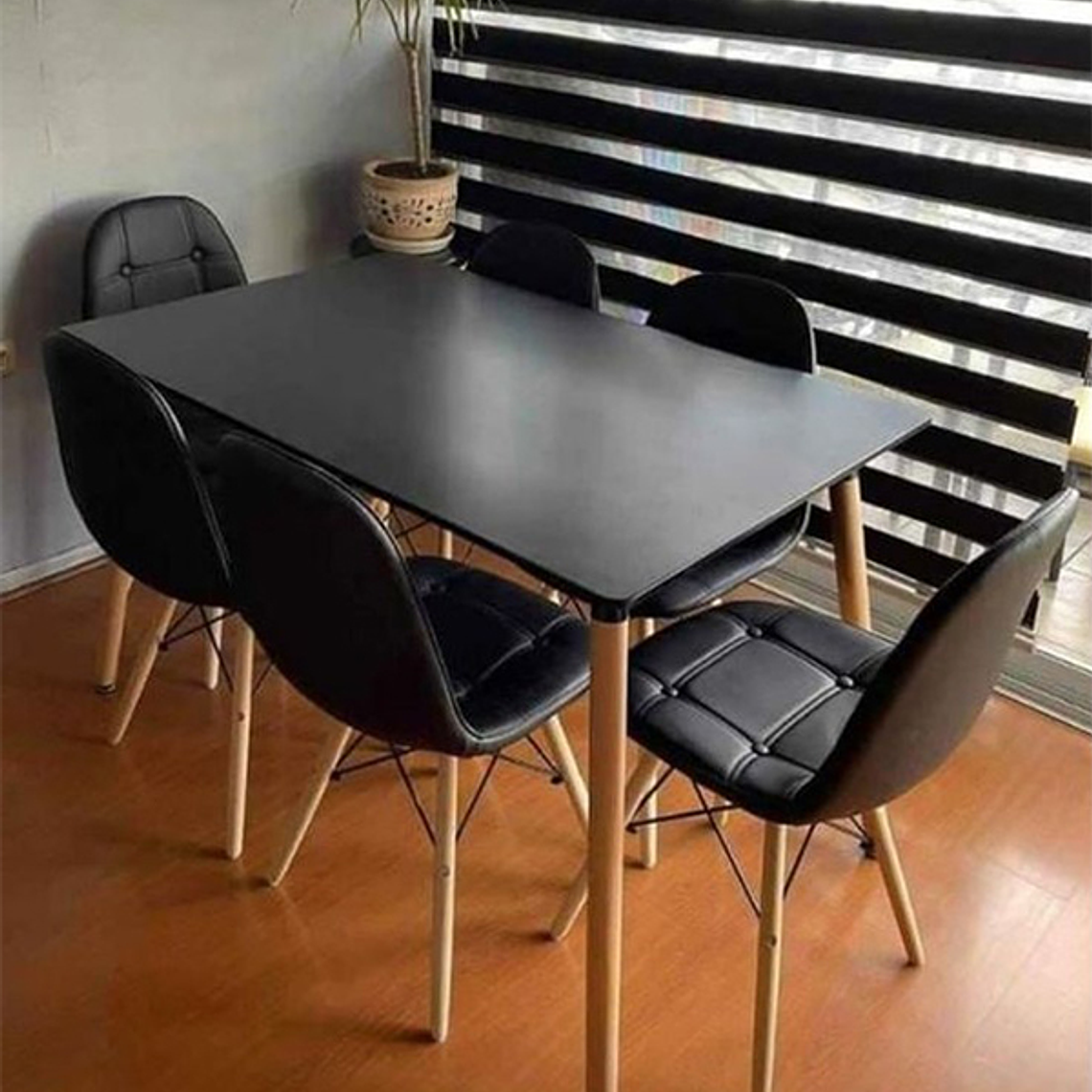 Comedor Moscú rectangular negro 120x80 cm con 6 Sillas Buckle 1