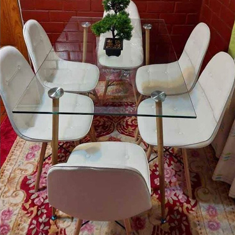 Comedor Beijing rectangular vidrio 120x80 cm con 6 Sillas Buckle 1
