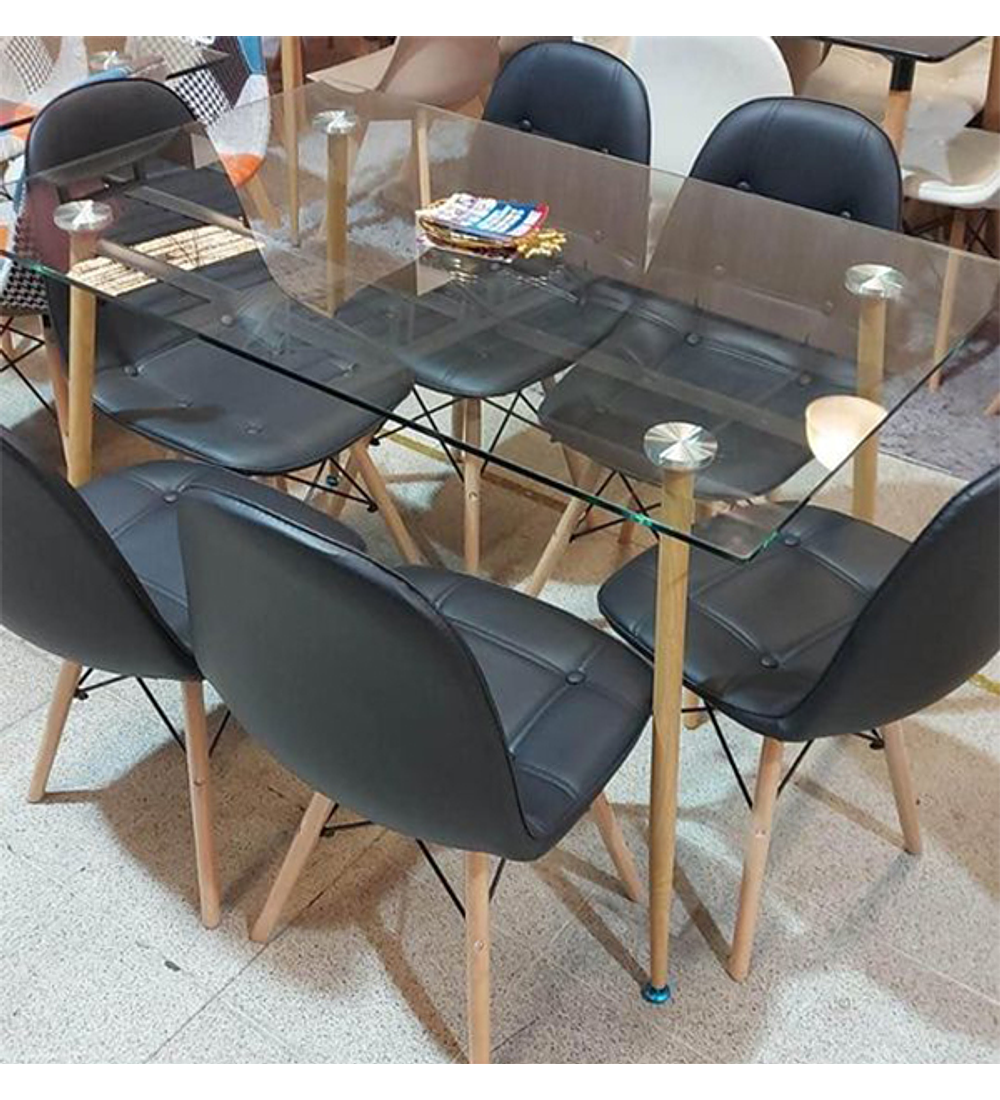 Comedor Beijing rectangular vidrio 120x80 cm con 6 Sillas Buckle