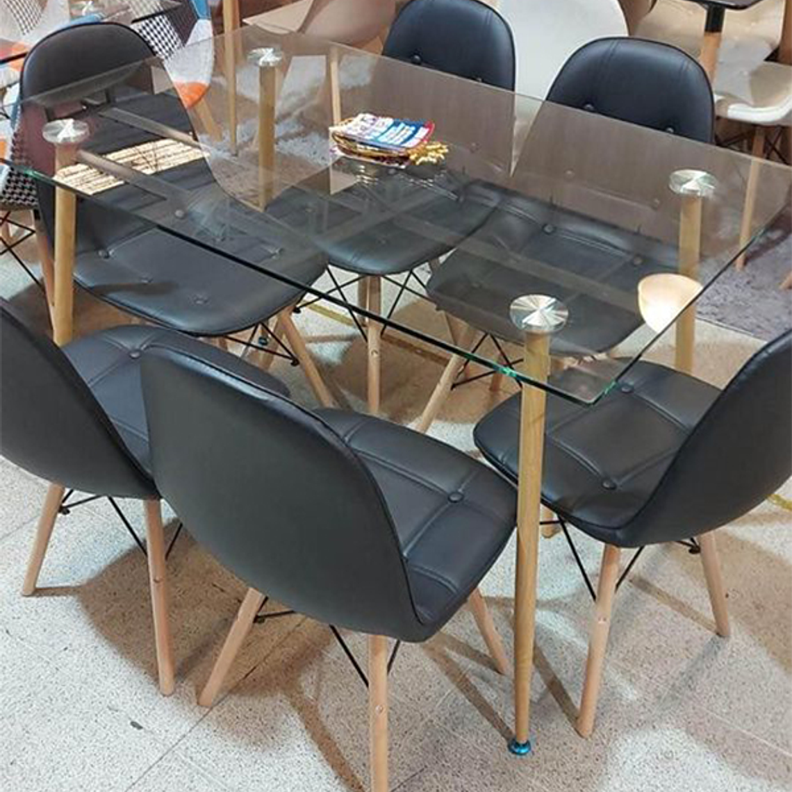 Comedor Beijing rectangular vidrio 120x80 cm con 6 Sillas Buckle 2
