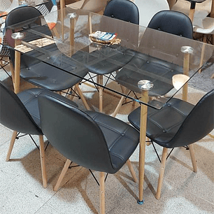 Comedor Beijing rectangular vidrio 120x80 cm con 6 Sillas Buckle