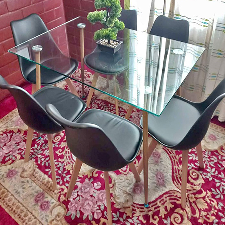 Comedor Bangkok Rectangular vidrio 120x80 cm con 6 Sillas Tulip 2