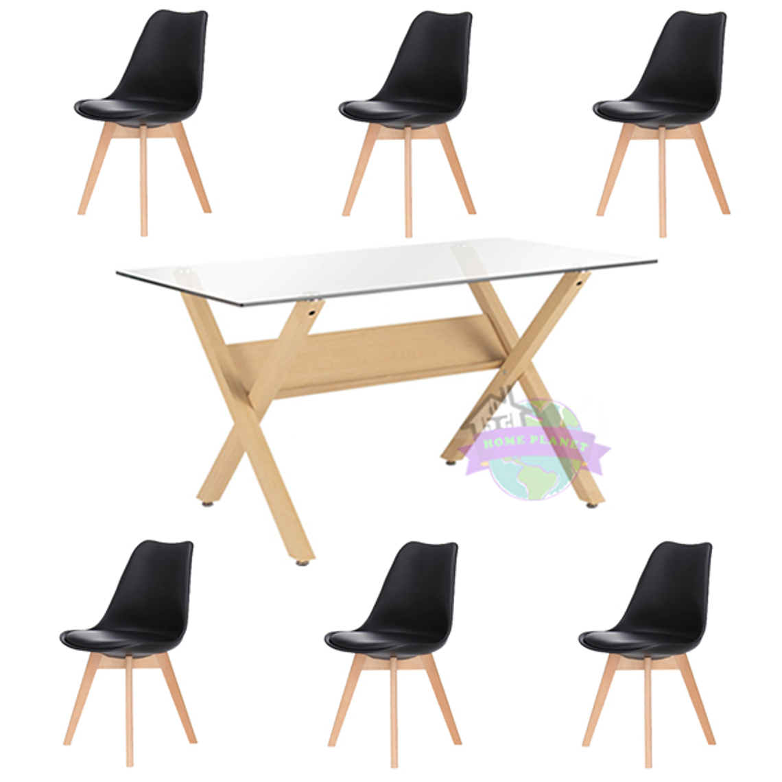 Comedor Visby rectangular vidrio 140x80 cm con 6 Sillas Tulip 3