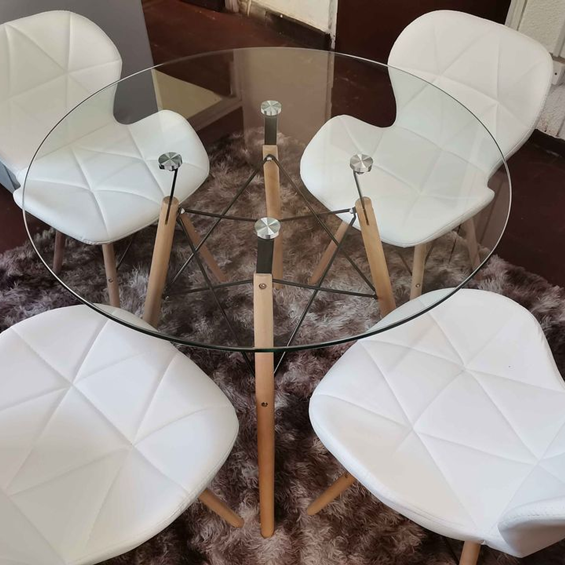 Comedor Budapest redondo vidrio 80 cm y 4 Sillas Rubik 4