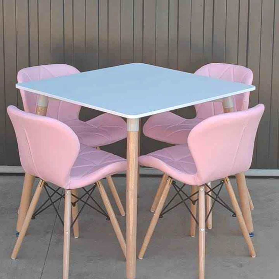 Comedor Niza cuadrado blanco 80X80 cm con 4 Sillas Mariposas Rubik 2