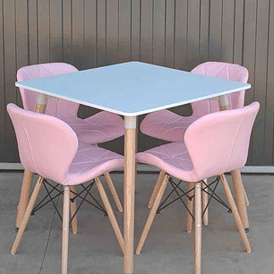 Comedor Niza cuadrado blanco 80X80 cm con 4 Sillas Mariposas Rubik