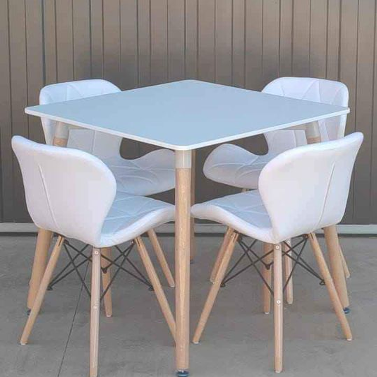 Comedor Niza cuadrado blanco 80X80 cm con 4 Sillas Mariposas Rubik 3