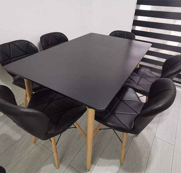 Comedor Mesa Eames rectangular negro 120x80 cm con 6 Sillas Mariposas Rubik