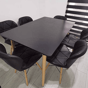 Comedor Charleston rectangular negro 120x80 cm con 6 Sillas Mariposas Rubik