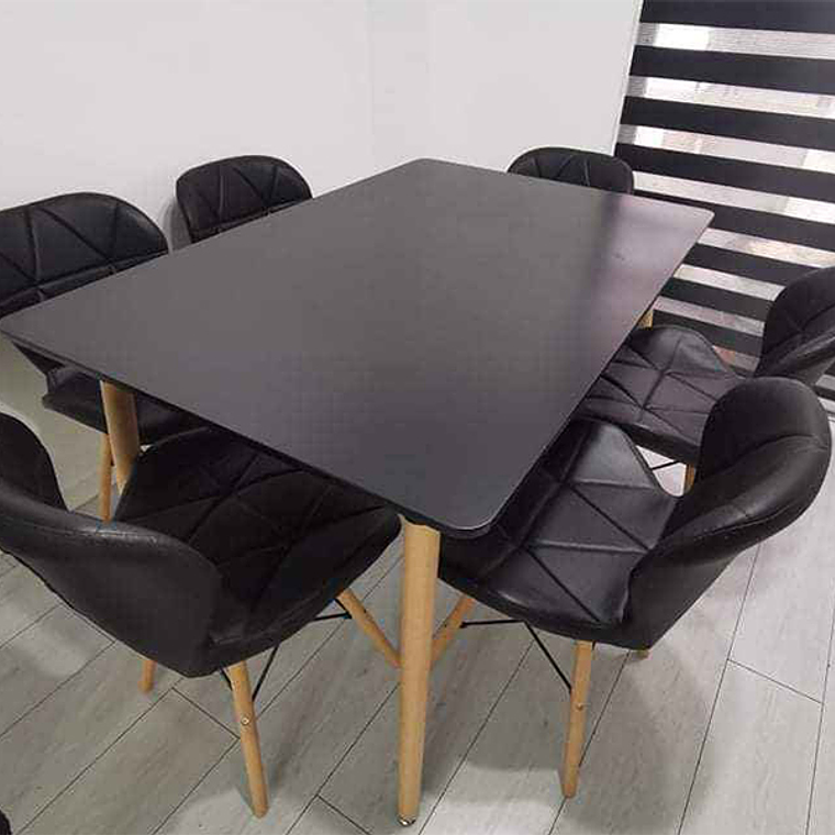 Comedor Charleston rectangular negro 120x80 cm con 6 Sillas Mariposas Rubik 1