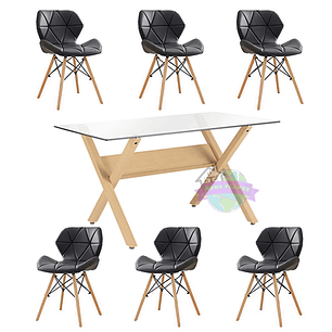 Comedor Dublín rectangular vidrio 140x80 cm con 6 Sillas Rubik