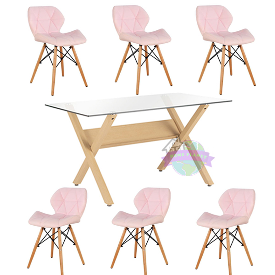 Comedor Dublín rectangular vidrio 140x80 cm con 6 Sillas Rubik 5