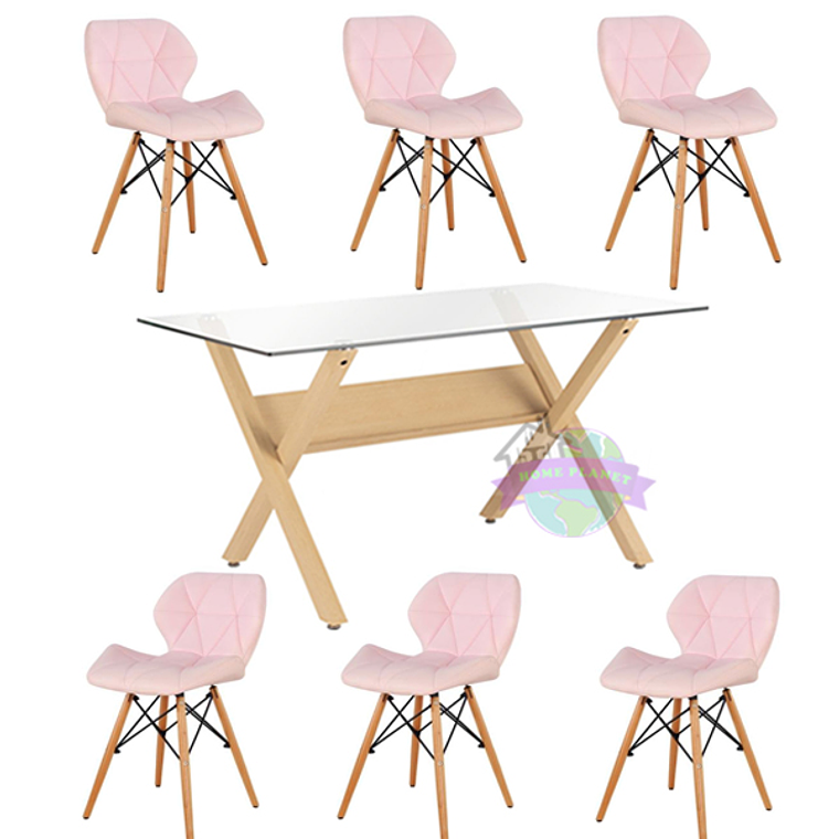 Comedor Dublín rectangular vidrio 140x80 cm con 6 Sillas Rubik 5