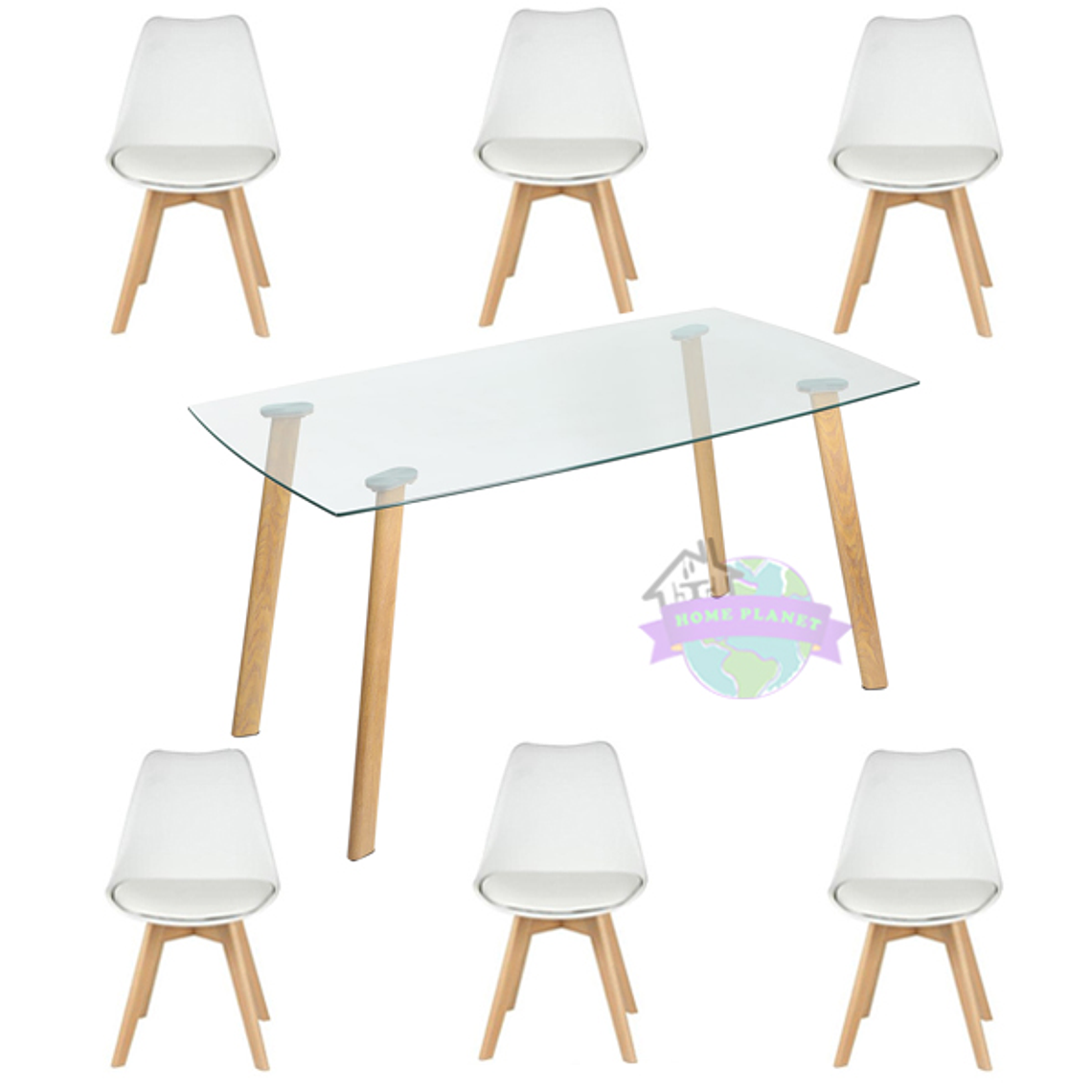 Comedor Bled rectangular vidrio 140x80 cm con 6 Sillas Tulip 2