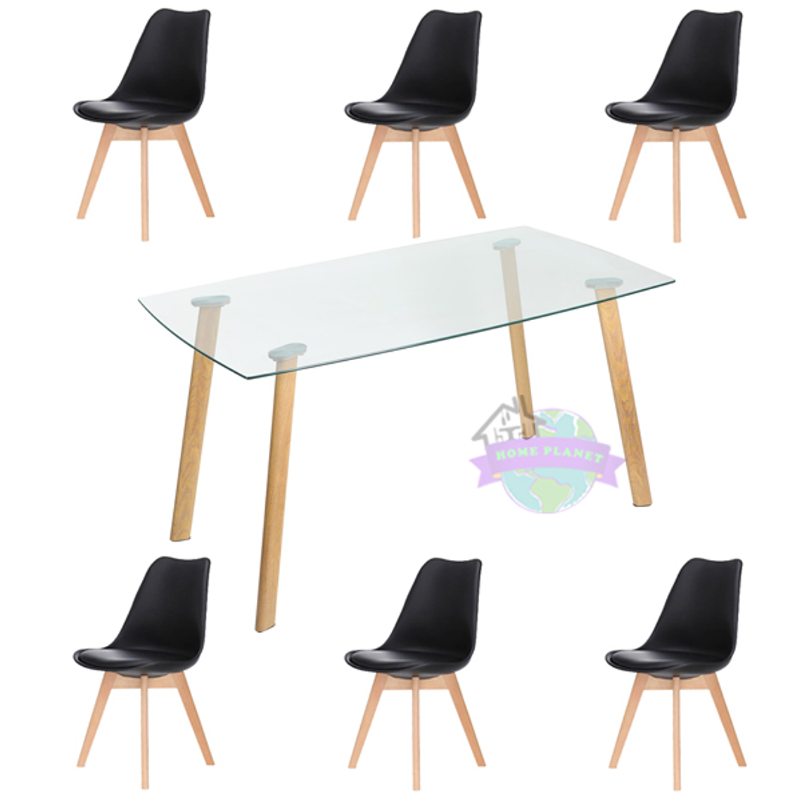 Comedor Bled rectangular vidrio 140x80 cm con 6 Sillas Tulip 3