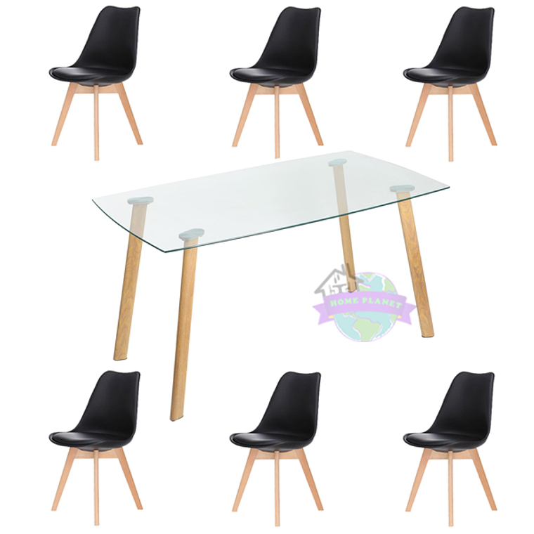 Comedor Bled rectangular vidrio 140x80 cm con 6 Sillas Tulip 3