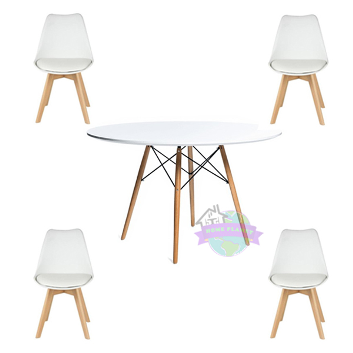 Comedor Taipei redondo blanco 100 cm con 4 Sillas Tulip 1