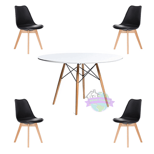 Comedor Taipei redondo blanco 100 cm con 4 Sillas Tulip