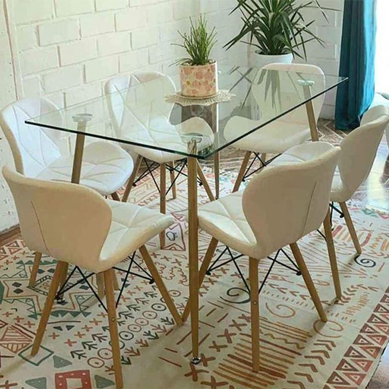 Comedor París rectangular vidrio 120x80cm con 6 Sillas Mariposas Rubik 3