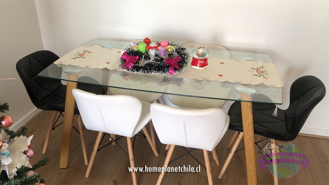 Comedor Mesa Bled rectangular vidrio 140x80 cm con 6 Sillas Mariposas Rubik