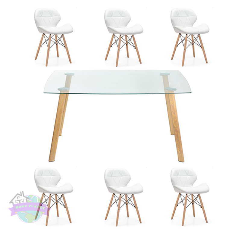 Comedor Durban rectangular vidrio 140x80 cm con 6 Sillas Mariposas Rubik 3