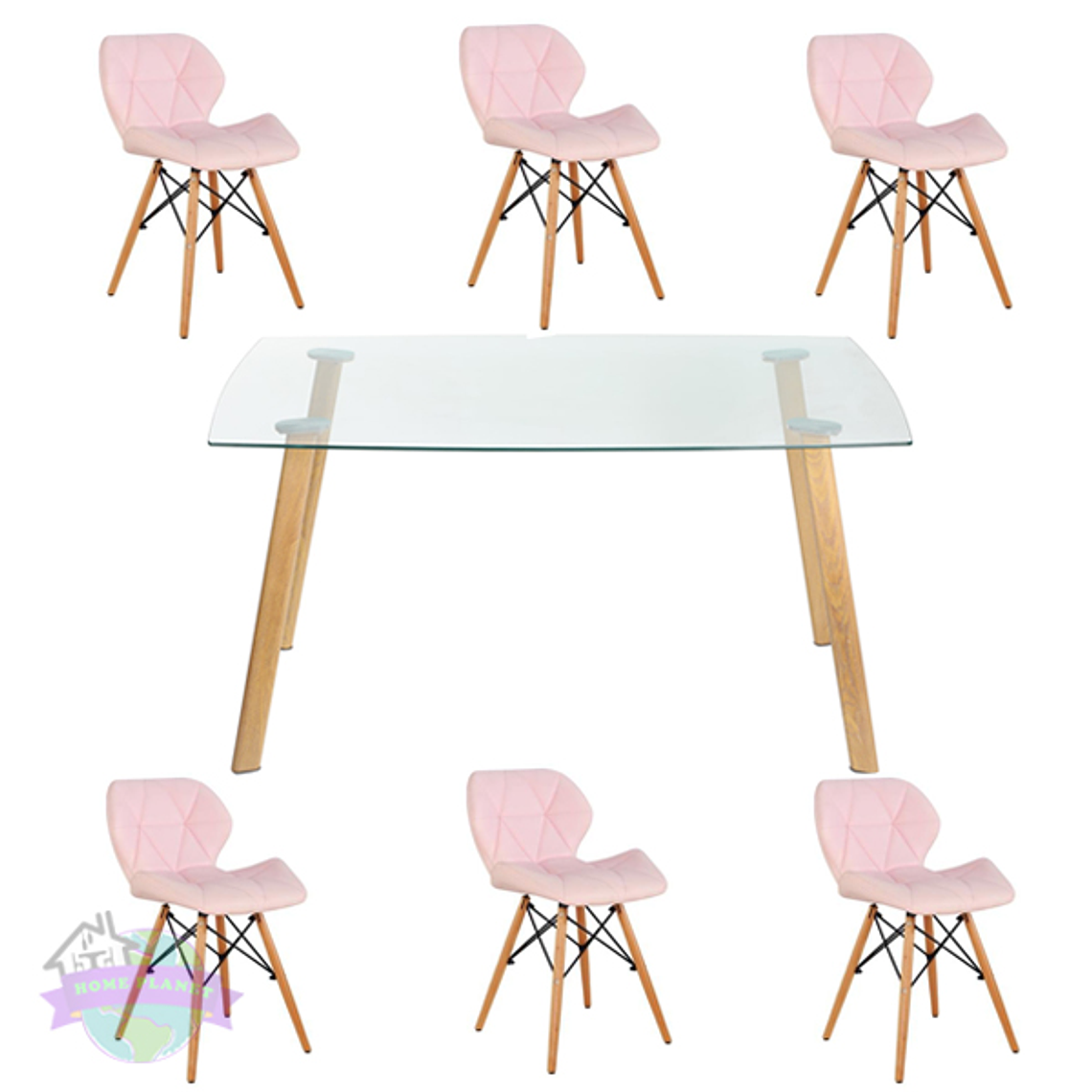 Comedor Durban rectangular vidrio 140x80 cm con 6 Sillas Mariposas Rubik 6