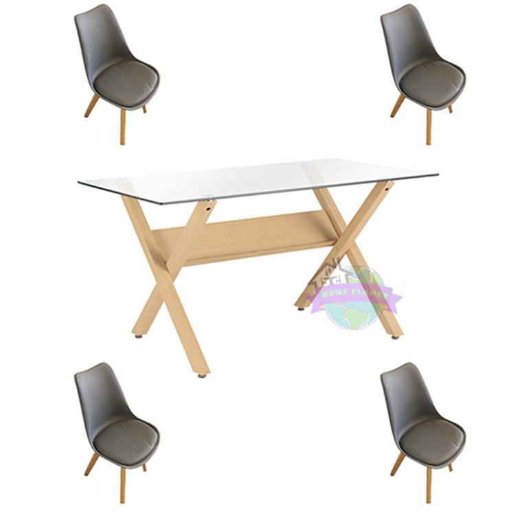 Comedor Visby rectangular vidrio 140x80 cm con 4 Sillas Tulip 3