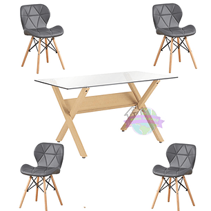 Comedor Dublín rectangular vidrio 140x80 cm con 4 Sillas Rubik