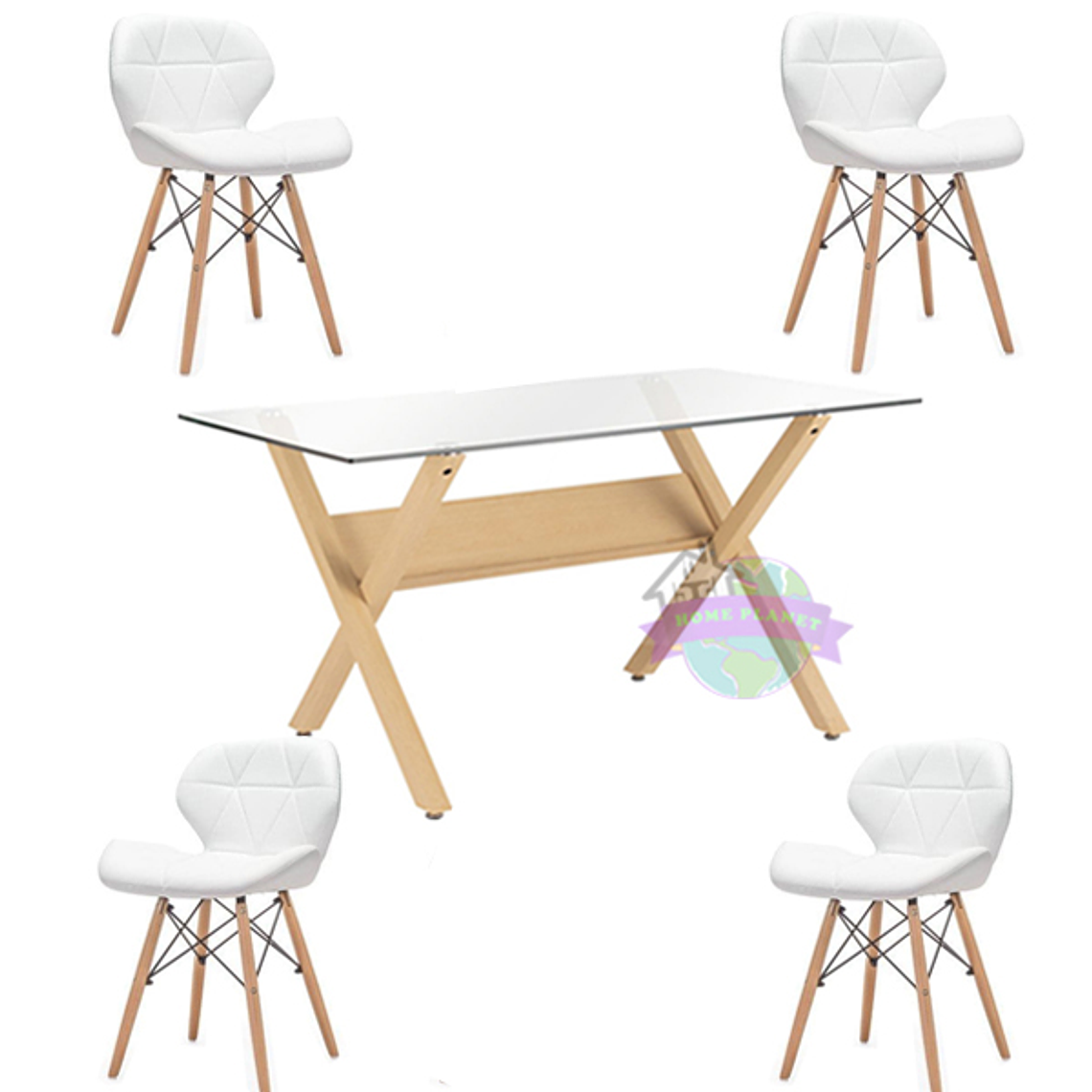 Comedor Dublín rectangular vidrio 140x80 cm con 4 Sillas Rubik 2