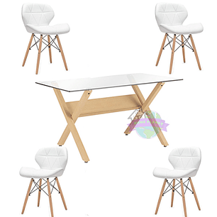Comedor Dublín rectangular vidrio 140x80 cm con 4 Sillas Rubik