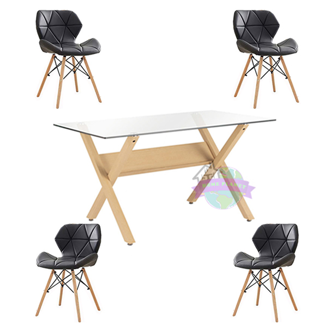 Comedor Dublín rectangular vidrio 140x80 cm con 4 Sillas Rubik 3