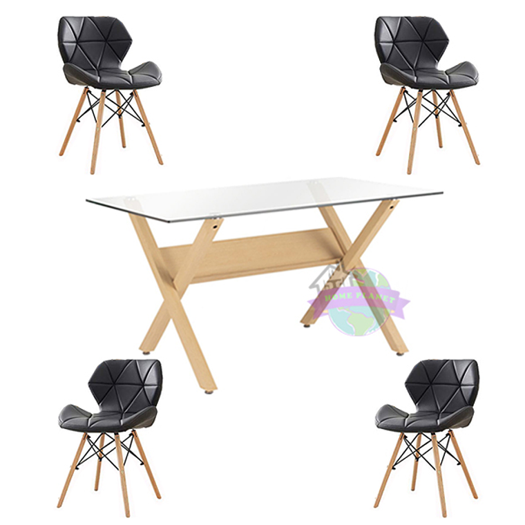 Comedor Dublín rectangular vidrio 140x80 cm con 4 Sillas Rubik 3