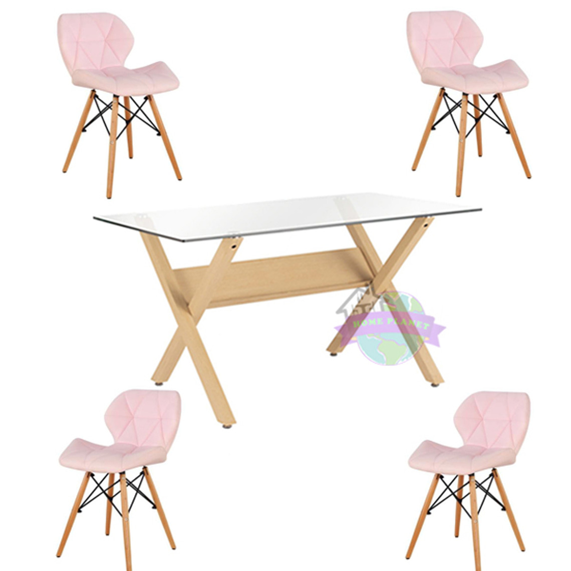 Comedor Dublín rectangular vidrio 140x80 cm con 4 Sillas Rubik 4