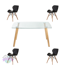 Comedor Durban rectangular vidrio 140x80 cm con 4 Sillas Rubik