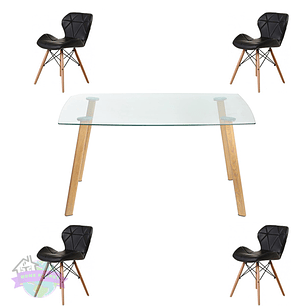 Comedor Durban rectangular vidrio 140x80 cm con 4 Sillas Rubik