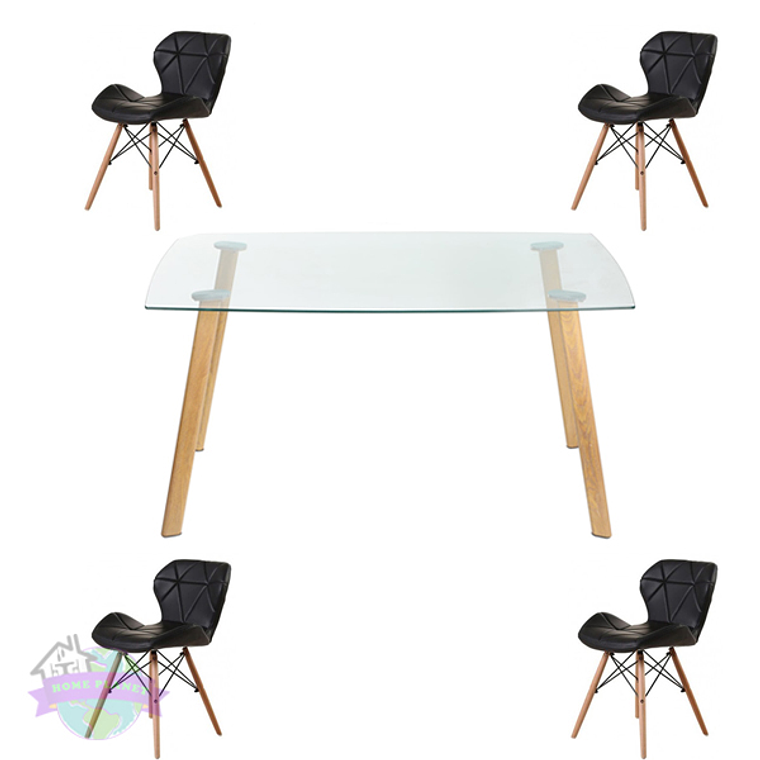 Comedor Durban rectangular vidrio 140x80 cm con 4 Sillas Rubik 1