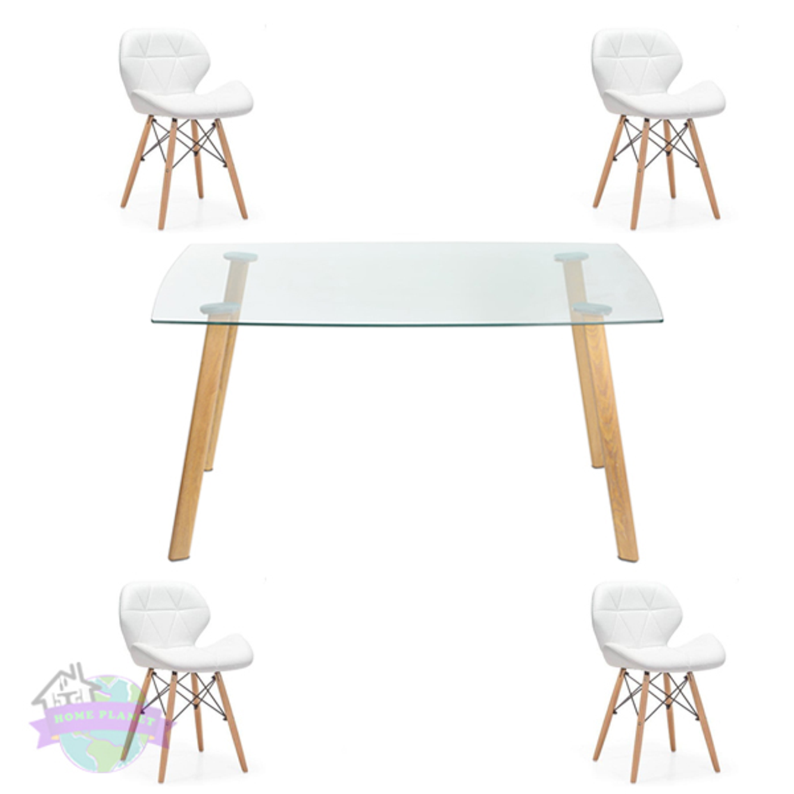 Comedor Durban rectangular vidrio 140x80 cm con 4 Sillas Rubik 2