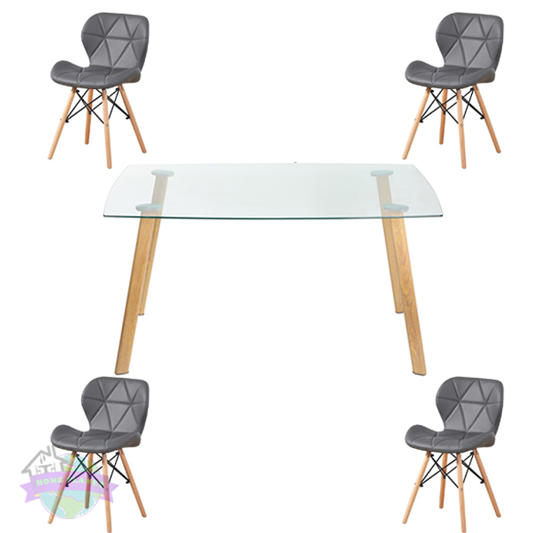 Comedor Durban rectangular vidrio 140x80 cm con 4 Sillas Rubik 3