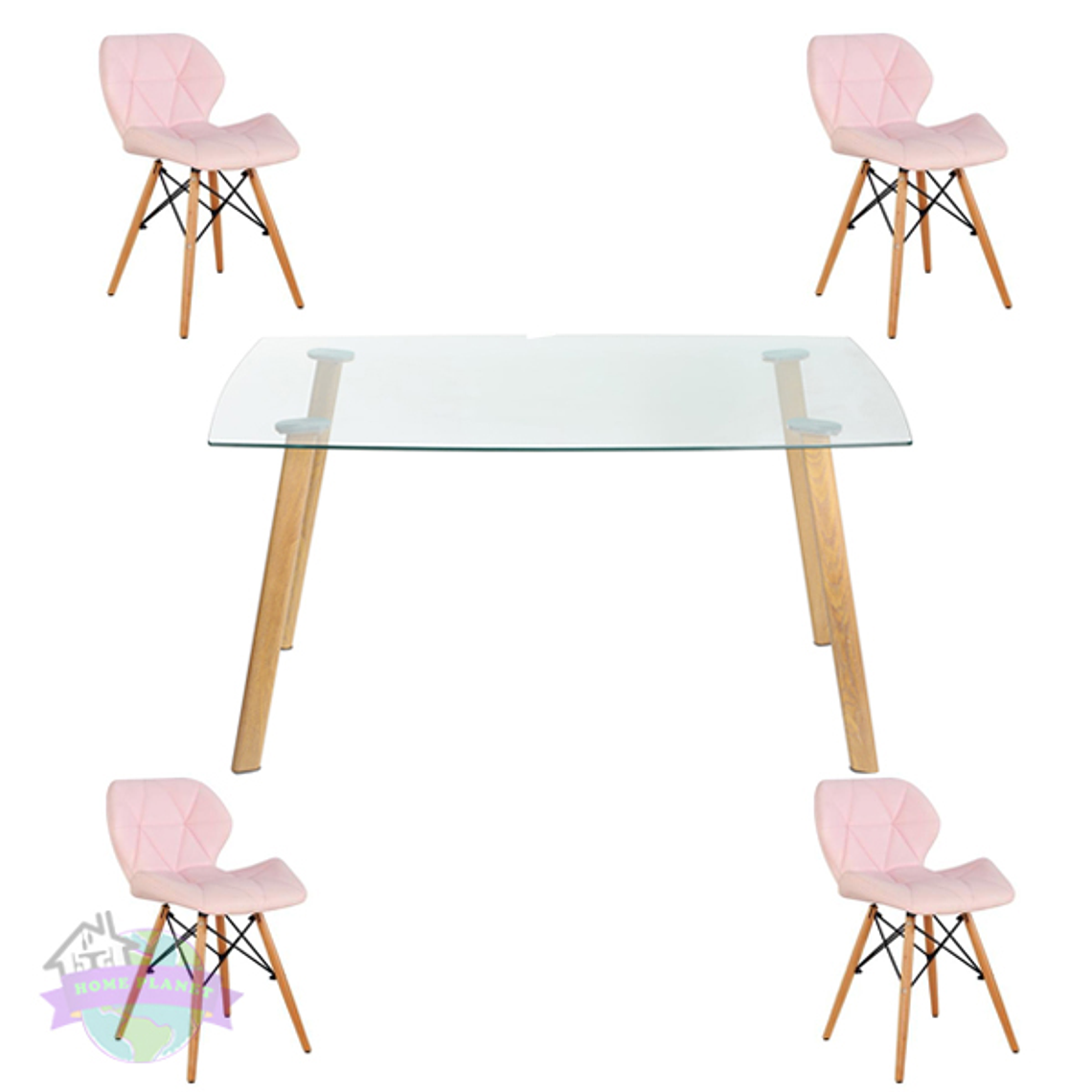 Comedor Durban rectangular vidrio 140x80 cm con 4 Sillas Rubik 4