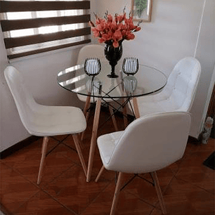 Comedor Luanda redondo vidrio 80 cm con 4 Sillas Buckle 