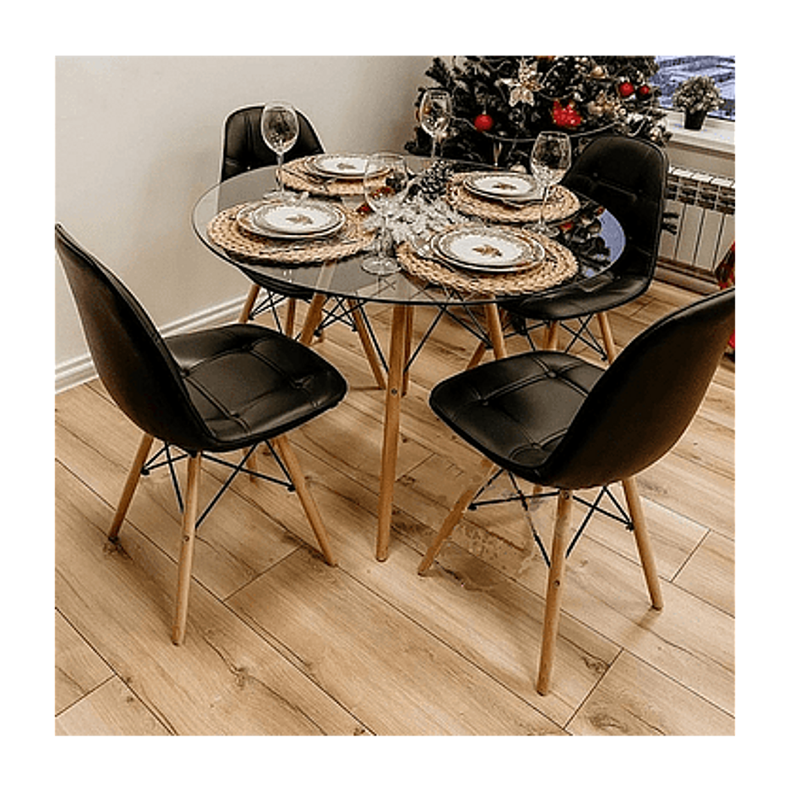 Comedor Valparaíso redondo vidrio 100 cm con 4 Sillas Buckle 1