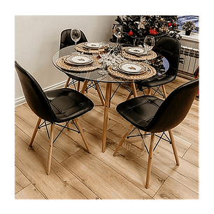 Comedor Valparaíso redondo vidrio 100 cm con 4 Sillas Buckle