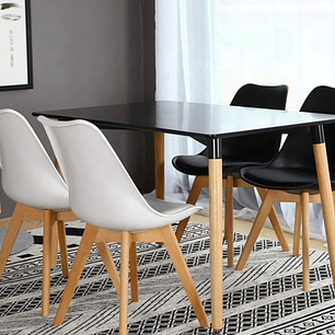 Comedor Kioto rectangular negro 120x80 cm y 4 Sillas Tulip Combinadas