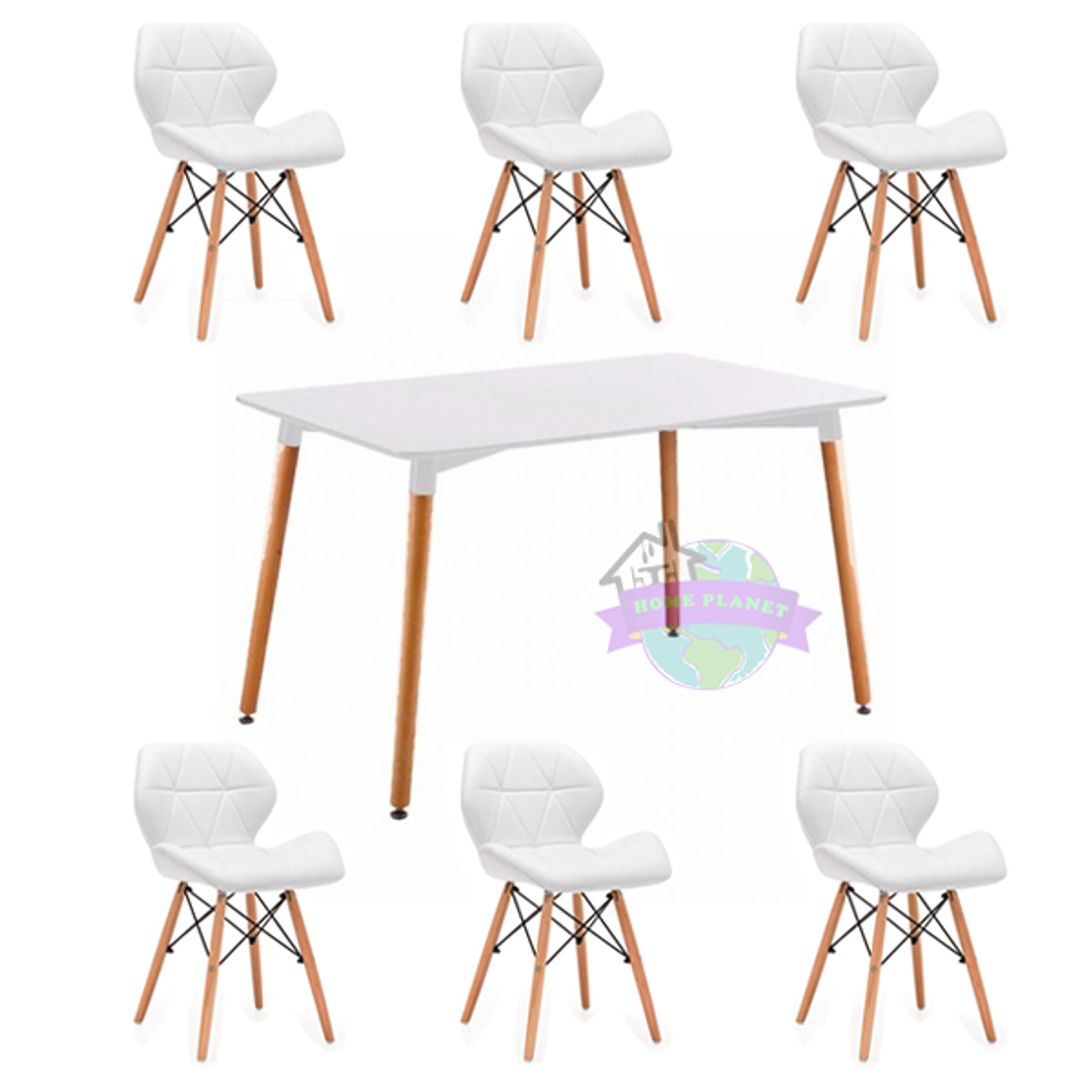 Comedor Zurich rectangular blanco 120x80 cm con 6 Sillas Mariposas Rubik 3